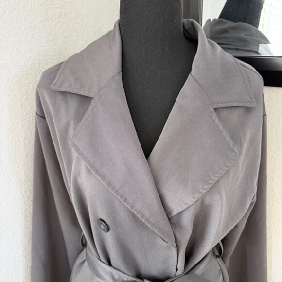 MAEVA Charcoal Gray Lightweight Double Breasted Trench Coat Small - Picture 7 of 14